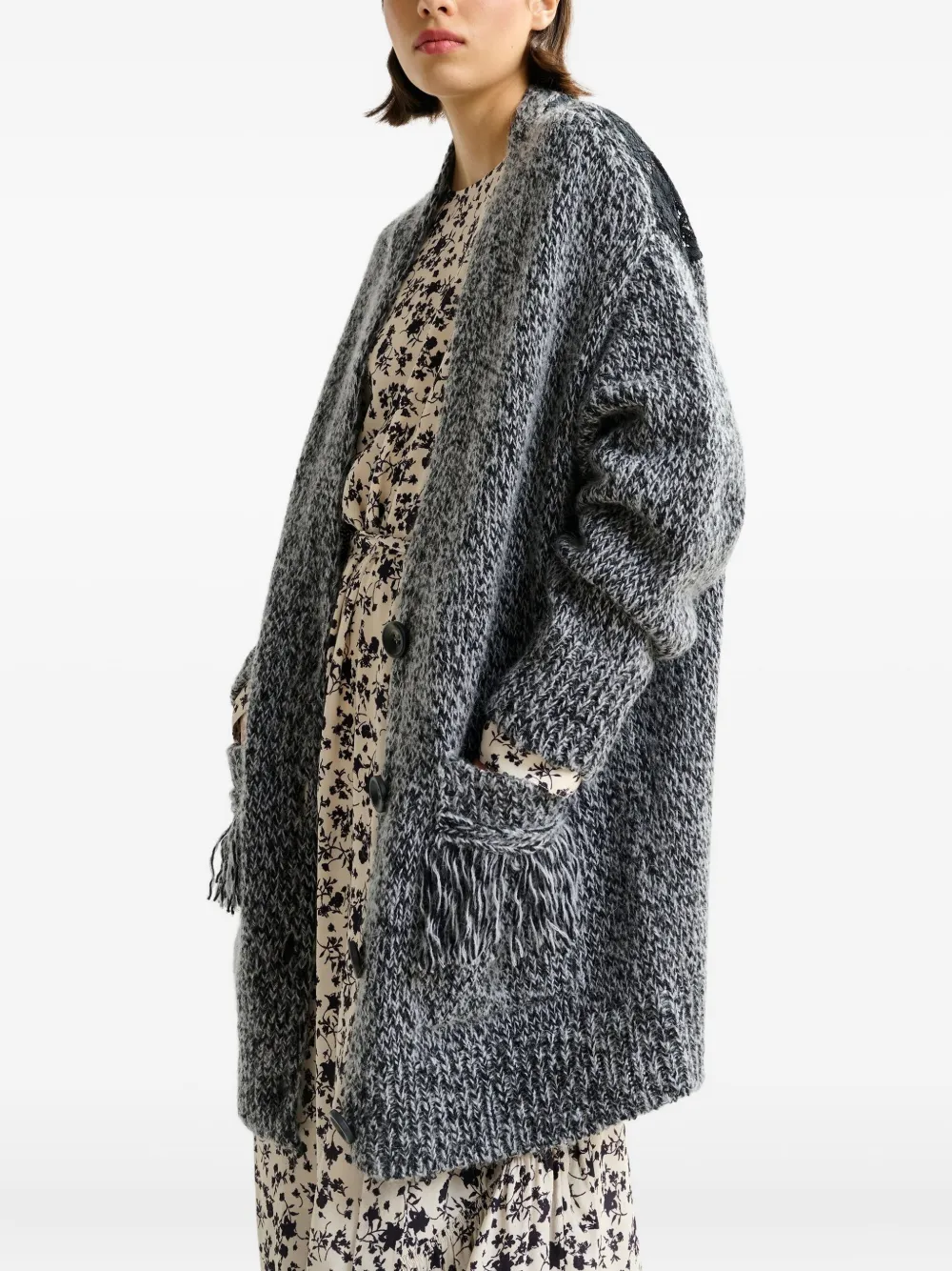 Essentiel Antwerp lace-insert cardigan Zwart
