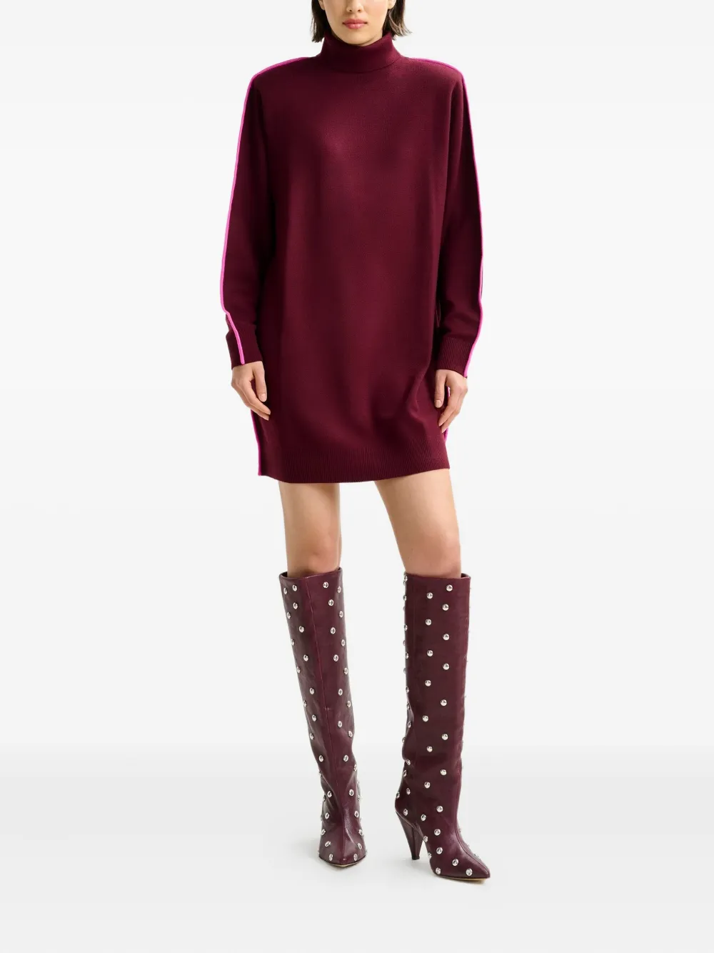Essentiel Antwerp stripe-detail turtleneck mini dress Rood