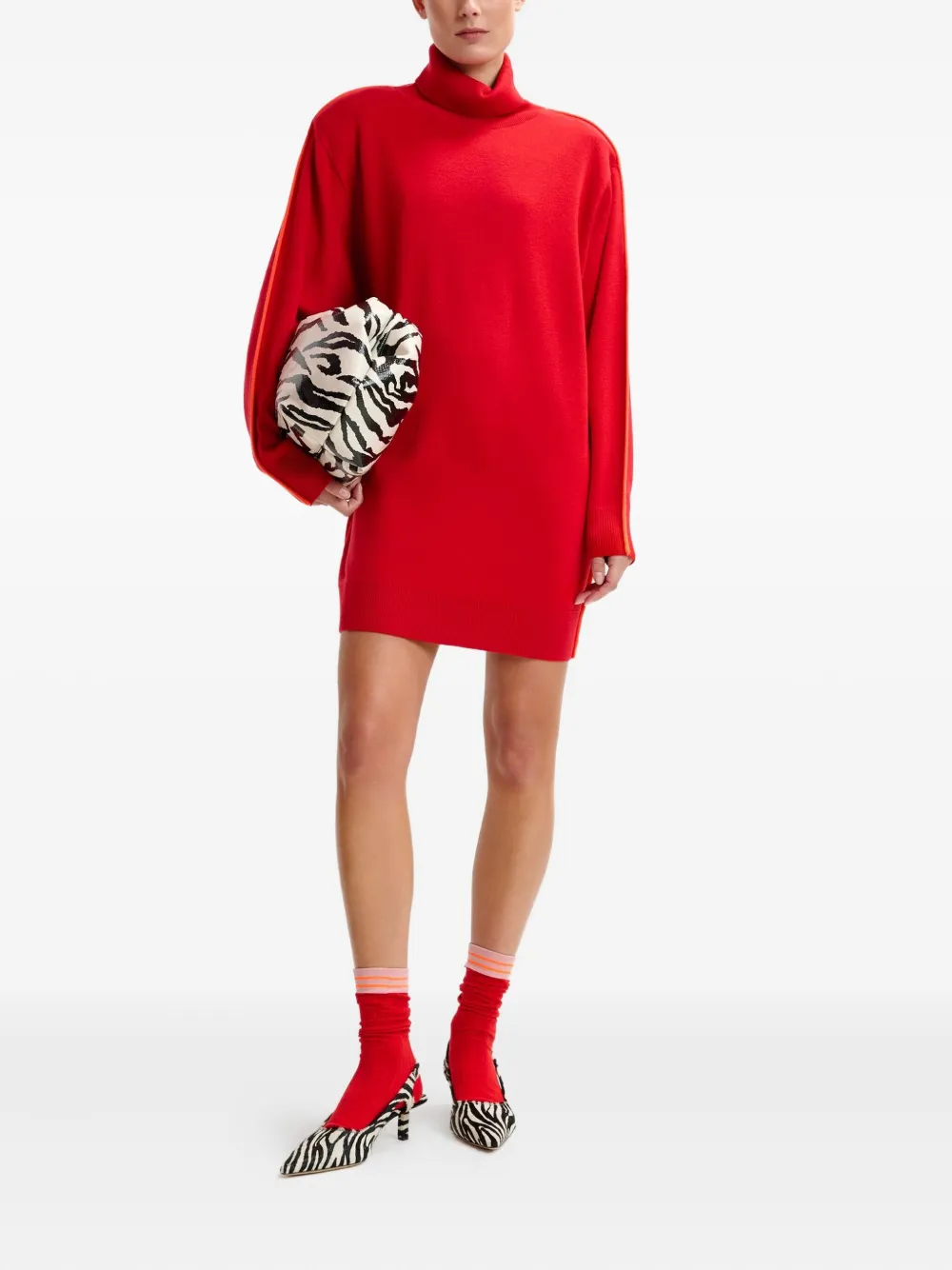 Essentiel Antwerp stripe-detail turtleneck sweater day dress Rood