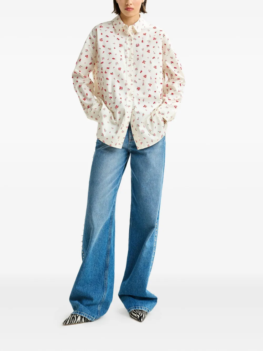 Essentiel Antwerp cotton floral shirt Wit