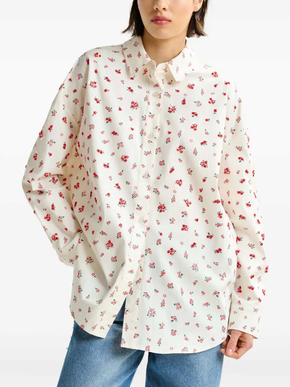 Essentiel Antwerp cotton floral shirt Wit