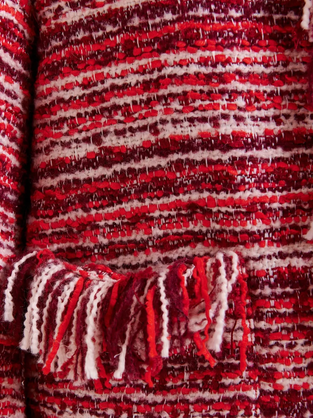 Essentiel Antwerp Iskra fringed tweed jacket Rood