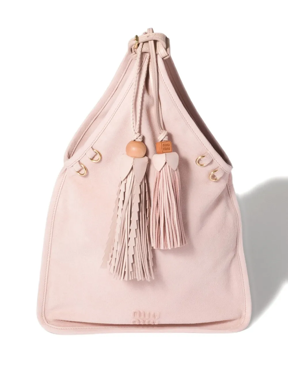 Miu Leren shopper verfraaid met kwastjes Roze