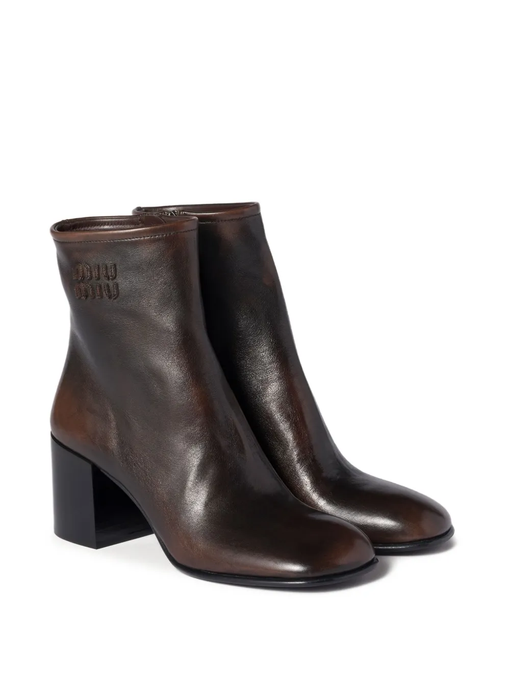 Miu Miu Block-heel Leather Boots In Brown