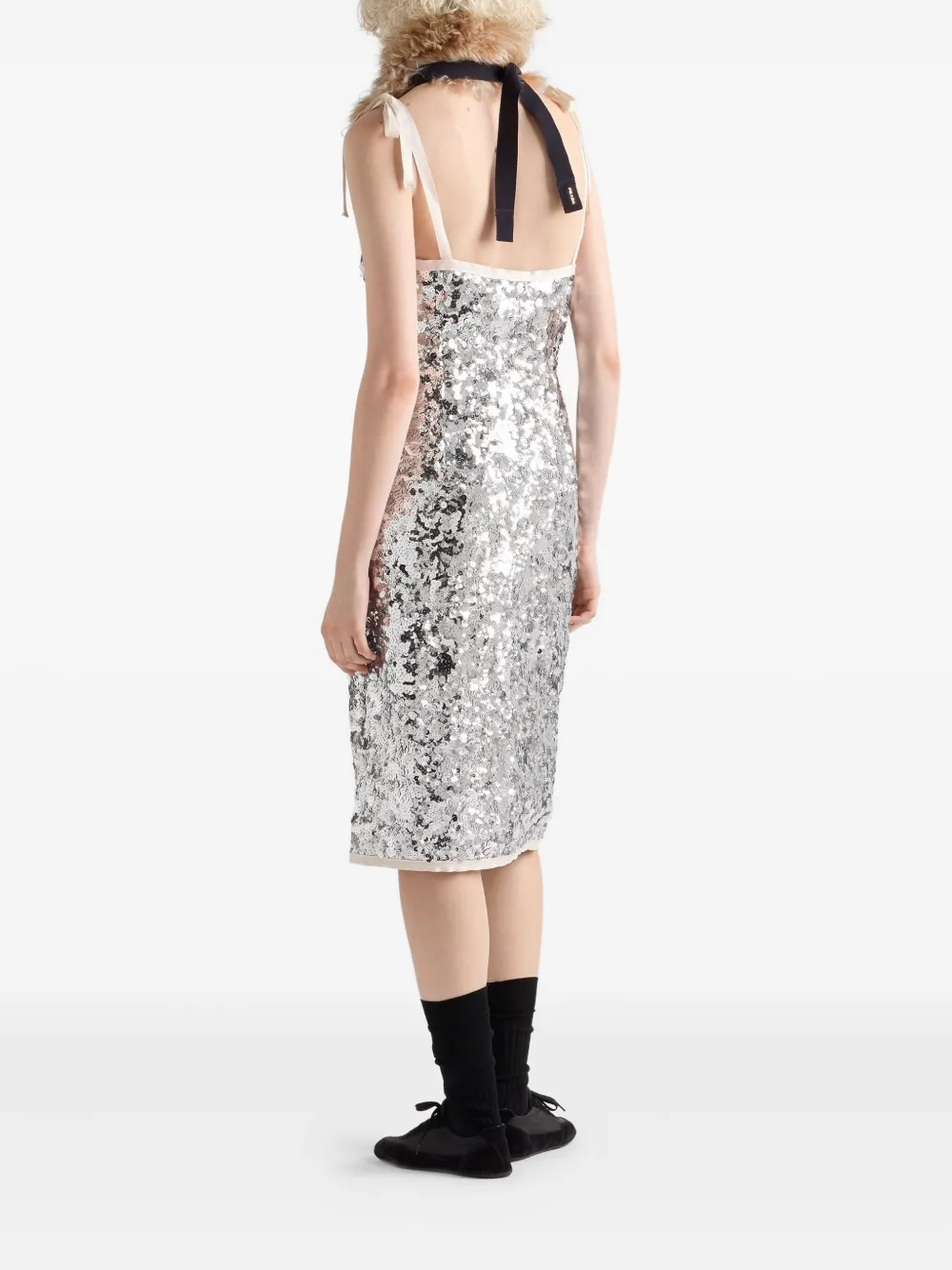 Prada Jurk met lintbandje en pailletten Zilver