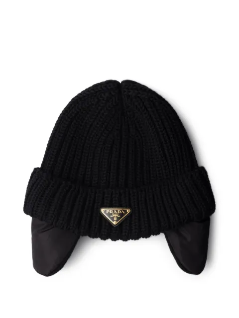 Prada triangle-logo knitted beanie hat