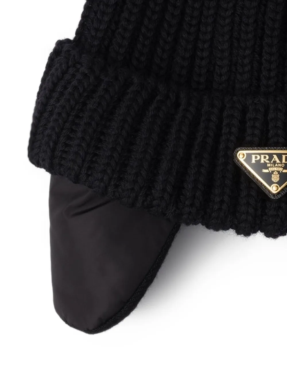 Prada Triangle-logo Knitted Beanie Hat In Black