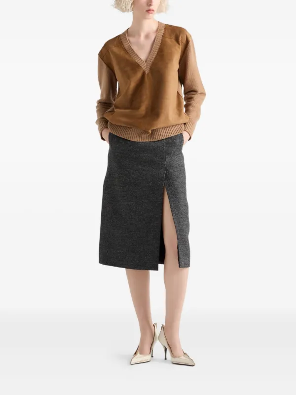 PRADA ニットスカート Prada front-slit Midi Skirt | Grey | FARFETCH