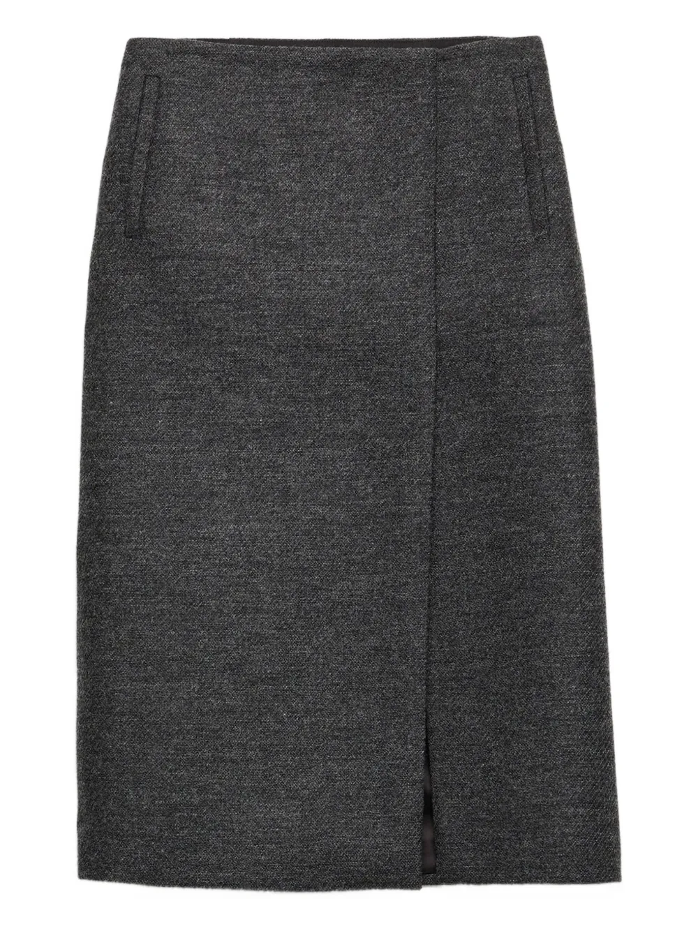 Prada Womens Grey Rush Stitch Virgin-wool Knee-length Skirt In Black