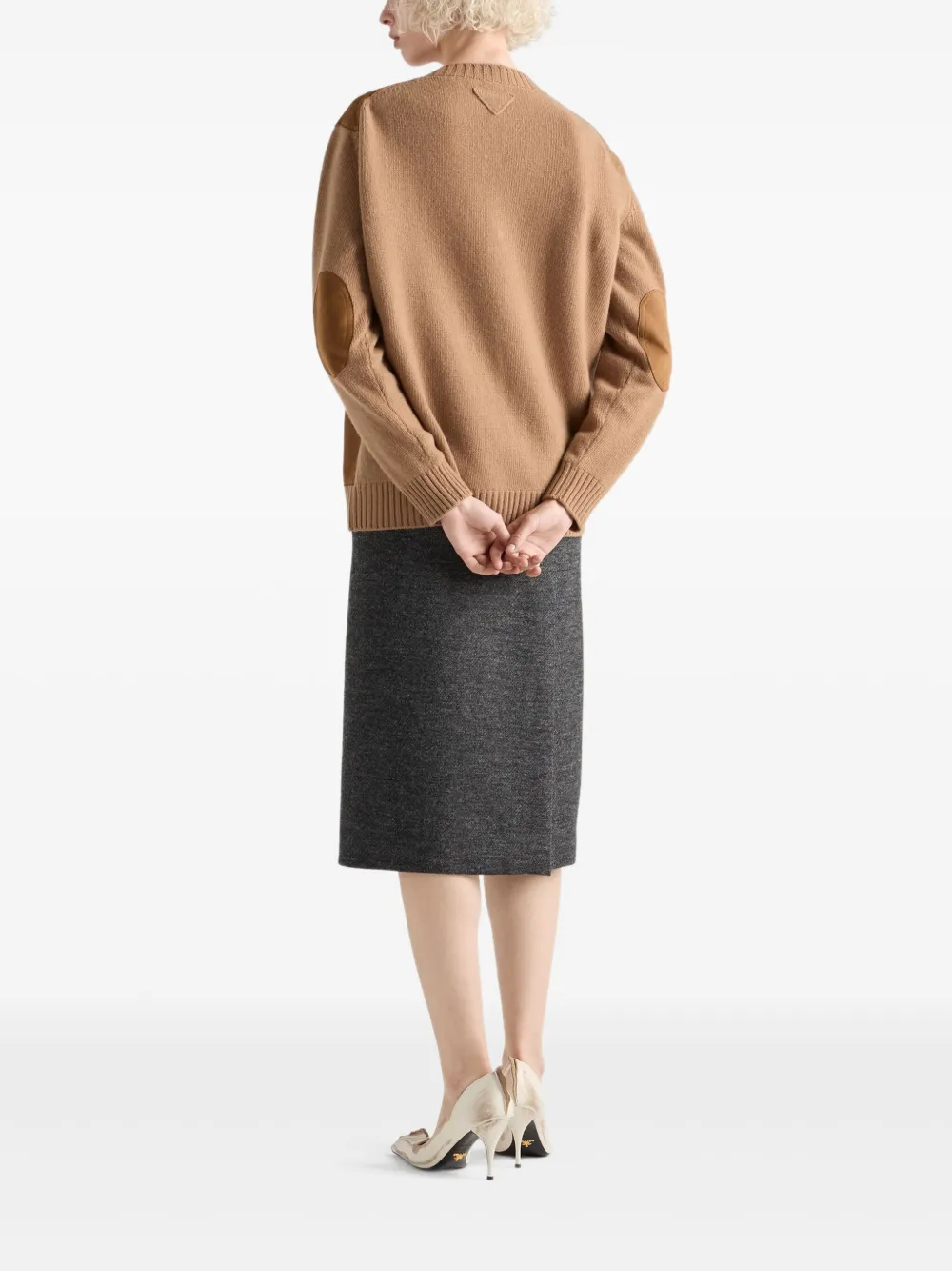 Prada Womens Grey Rush Stitch Virgin-wool Knee-length Skirt In Black