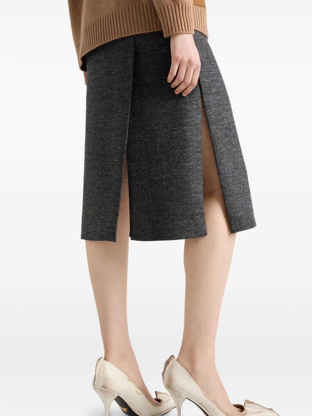Prada Womens Grey Rush Stitch Virgin-wool Knee-length Skirt In Black