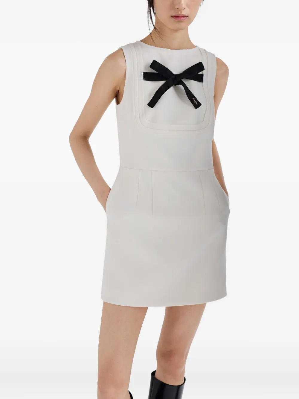 Prada Tela Natte Bow Sleeveless Mini Dress In White