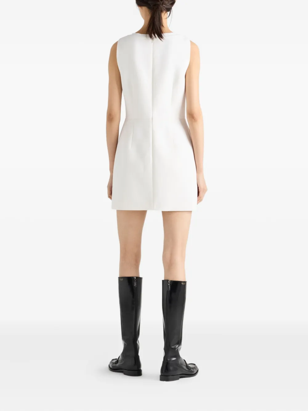 Prada Tela Natte Bow Sleeveless Mini Dress In White