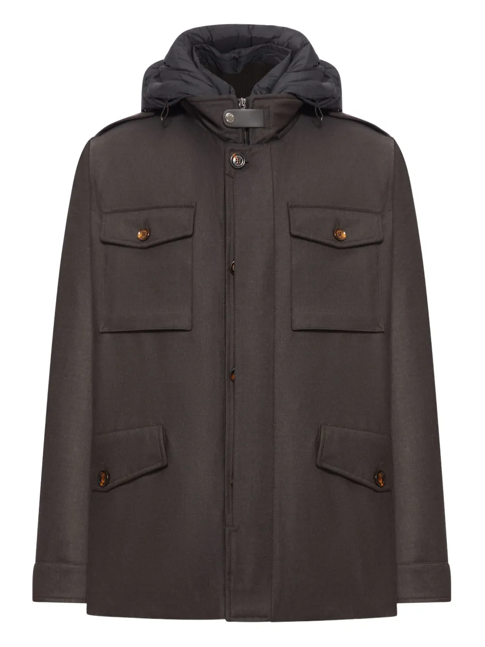 Moorer hooded buttoned coat | Brown | Image 1