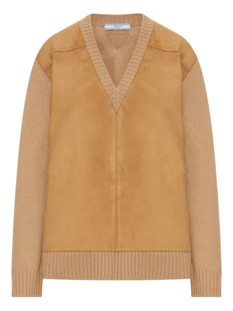 Prada suede-panel wool sweater