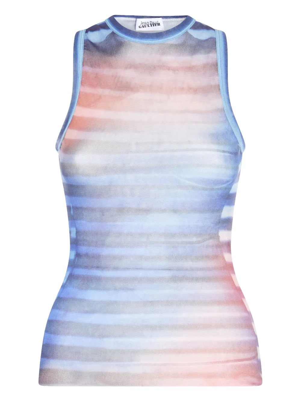 Jean Paul Gaultier Sleeveless Round Neck Striped Sheer Top In Blue