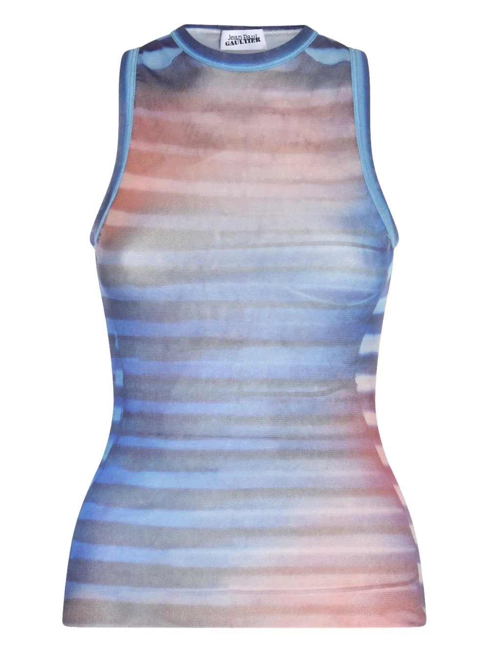 Jean Paul Gaultier Sleeveless Round Neck Striped Sheer Top In Blue