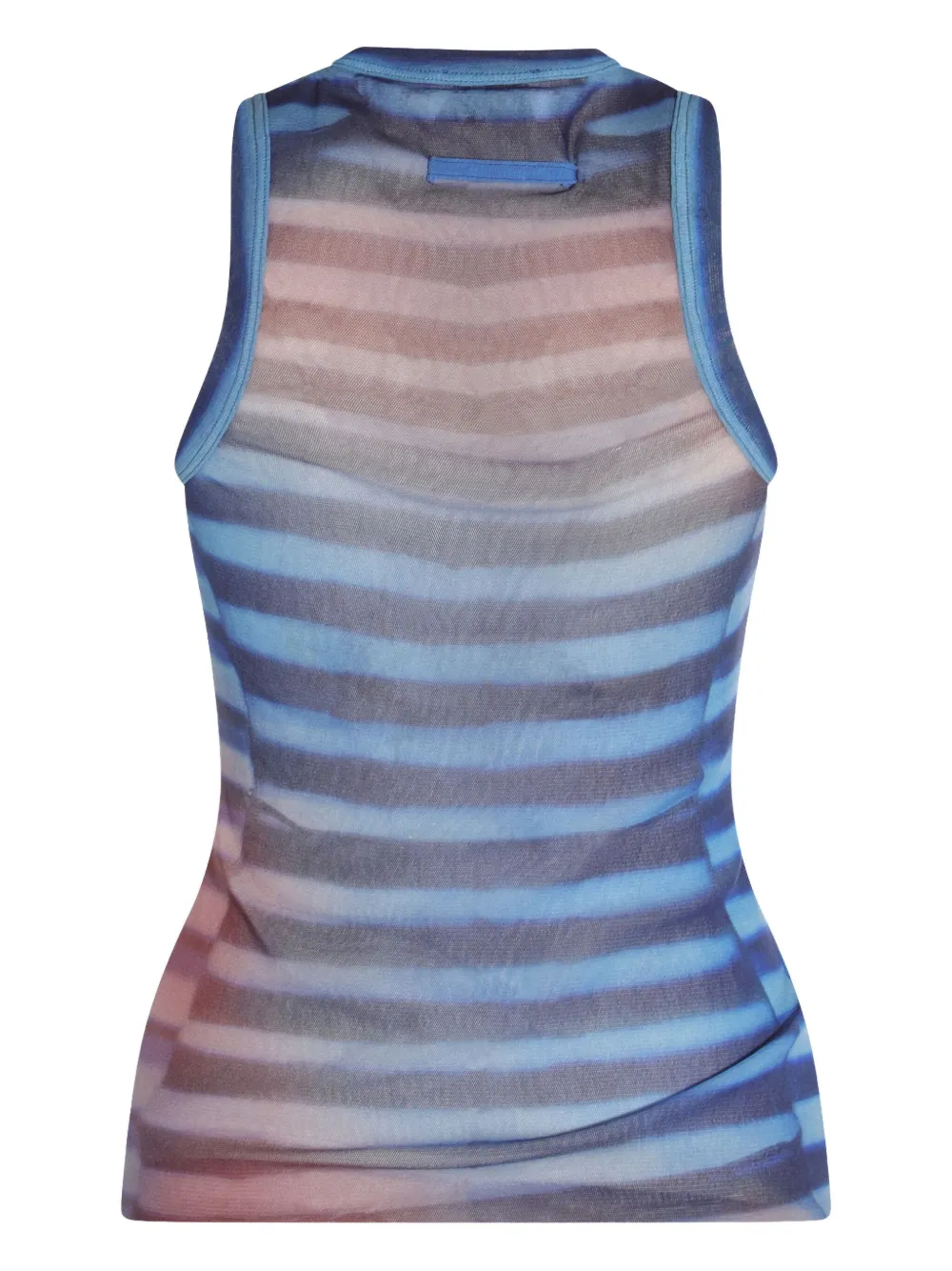 Jean Paul Gaultier Sleeveless Round Neck Striped Sheer Top In Blue