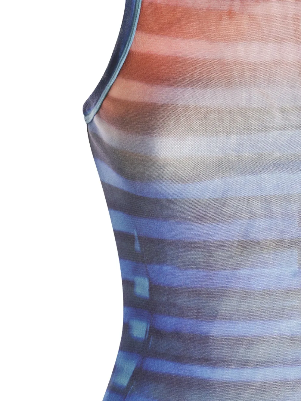 Jean Paul Gaultier Sleeveless Round Neck Striped Sheer Top In Blue