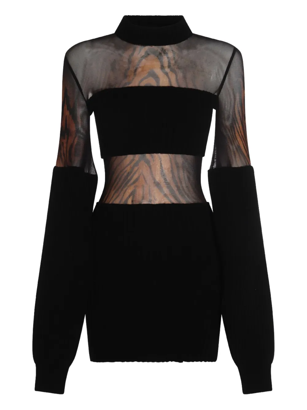 Jean Paul Gaultier tiger-print mesh-insert mini dress Zwart