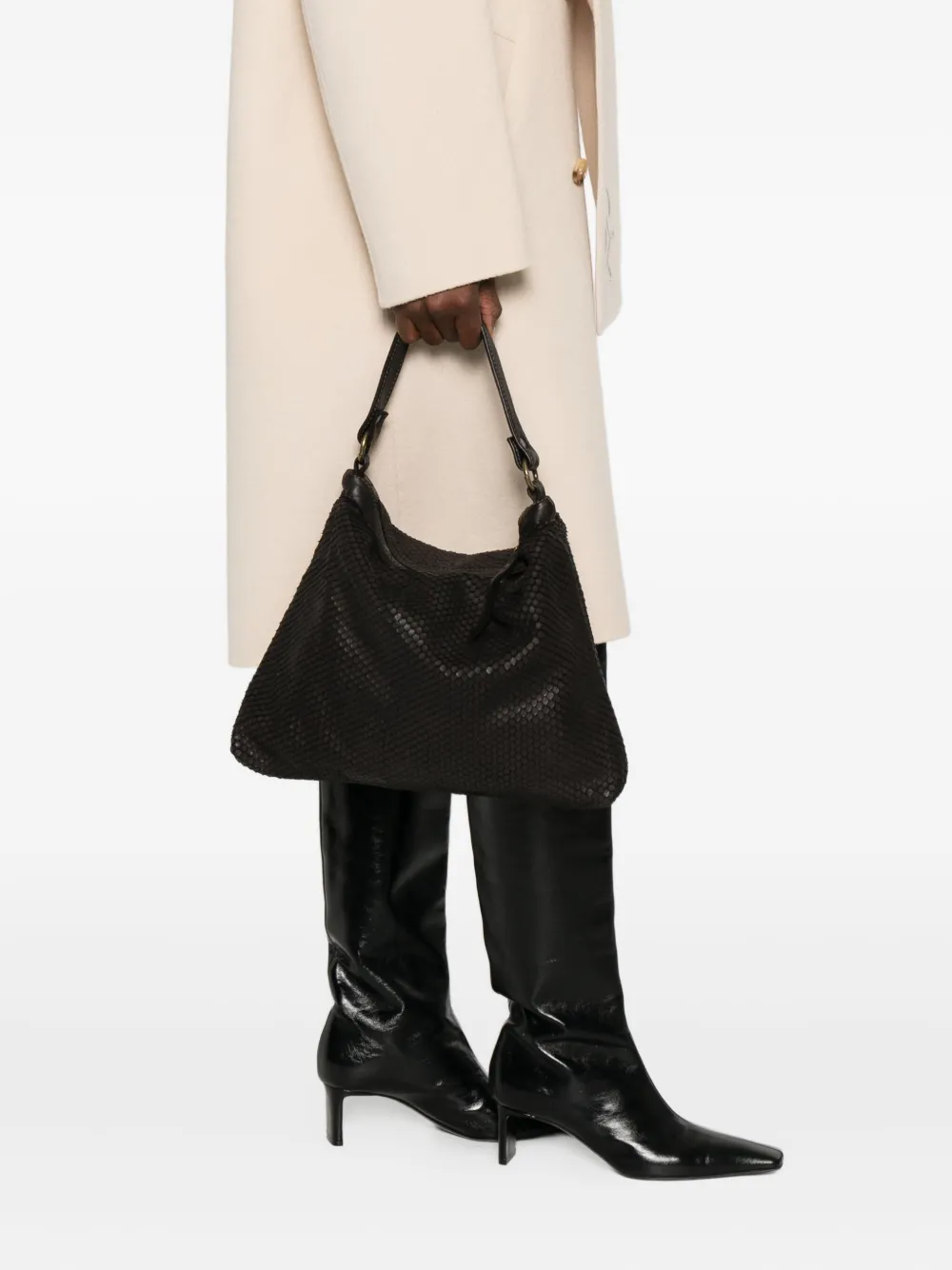 SOMMET medium leather tote bag - Zwart
