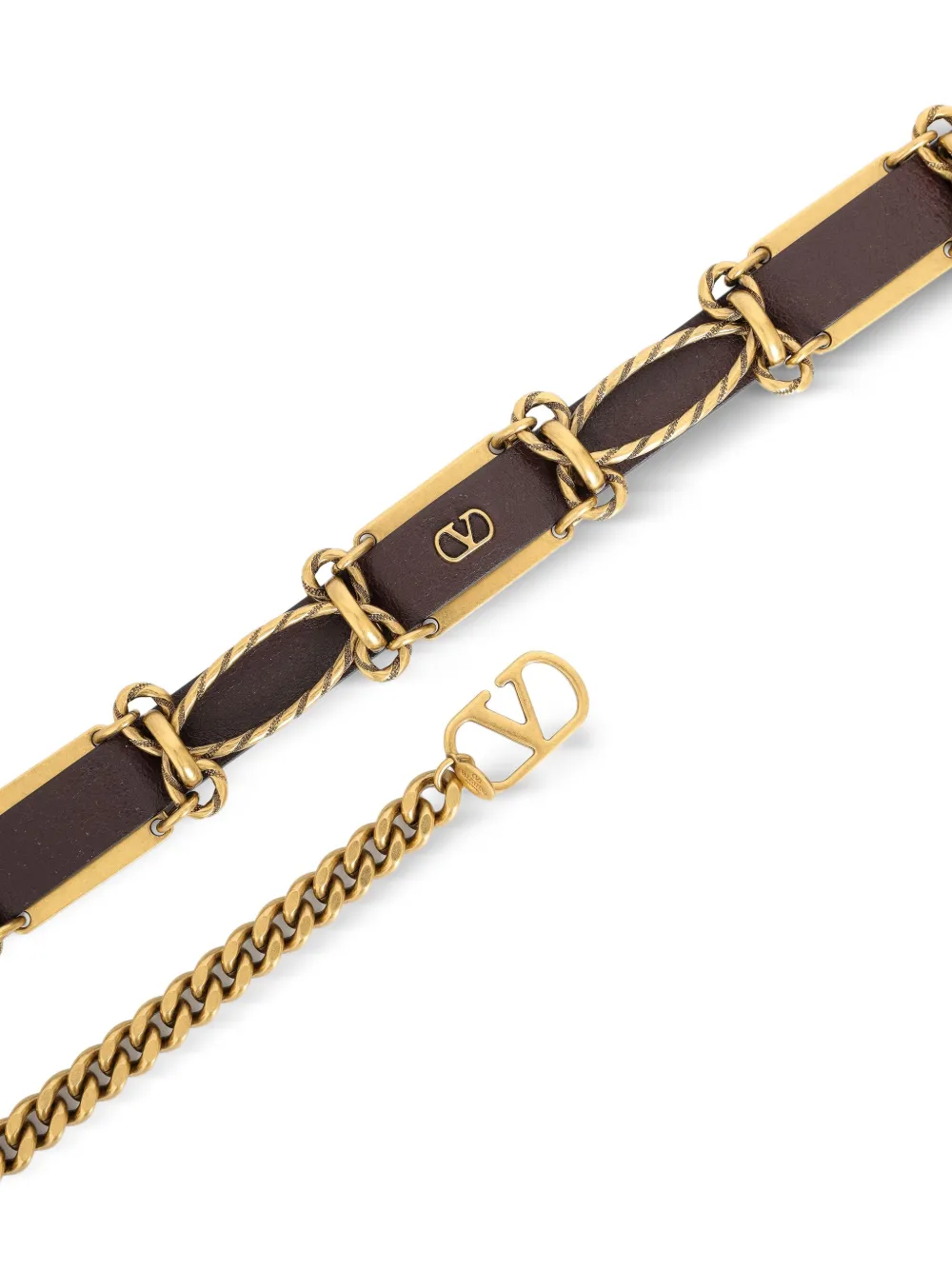 Valentino Garavani Leren riem met schakelketting - Bruin