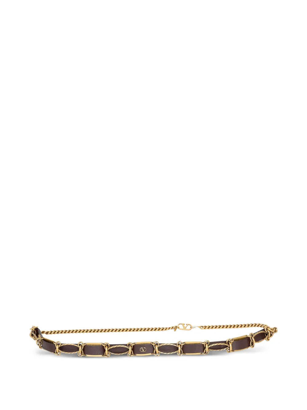 Valentino Garavani レザー&チェーンベルト - ブラウン Valentino Garavani レザー&チェーンベルト - ブラウン