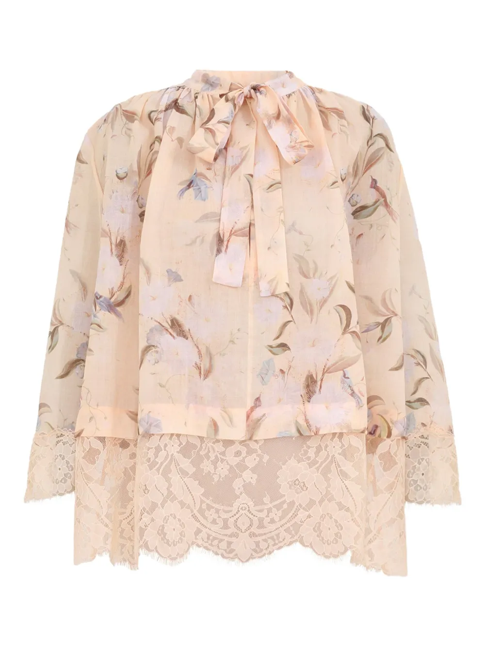 ZIMMERMANN Cascadian lace-trimmed floral blouse Beige