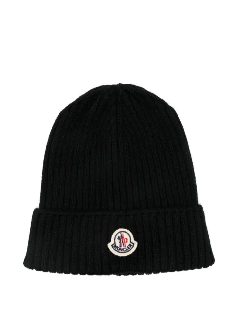 Moncler Enfant gorro tejido de canalé con parche del logo