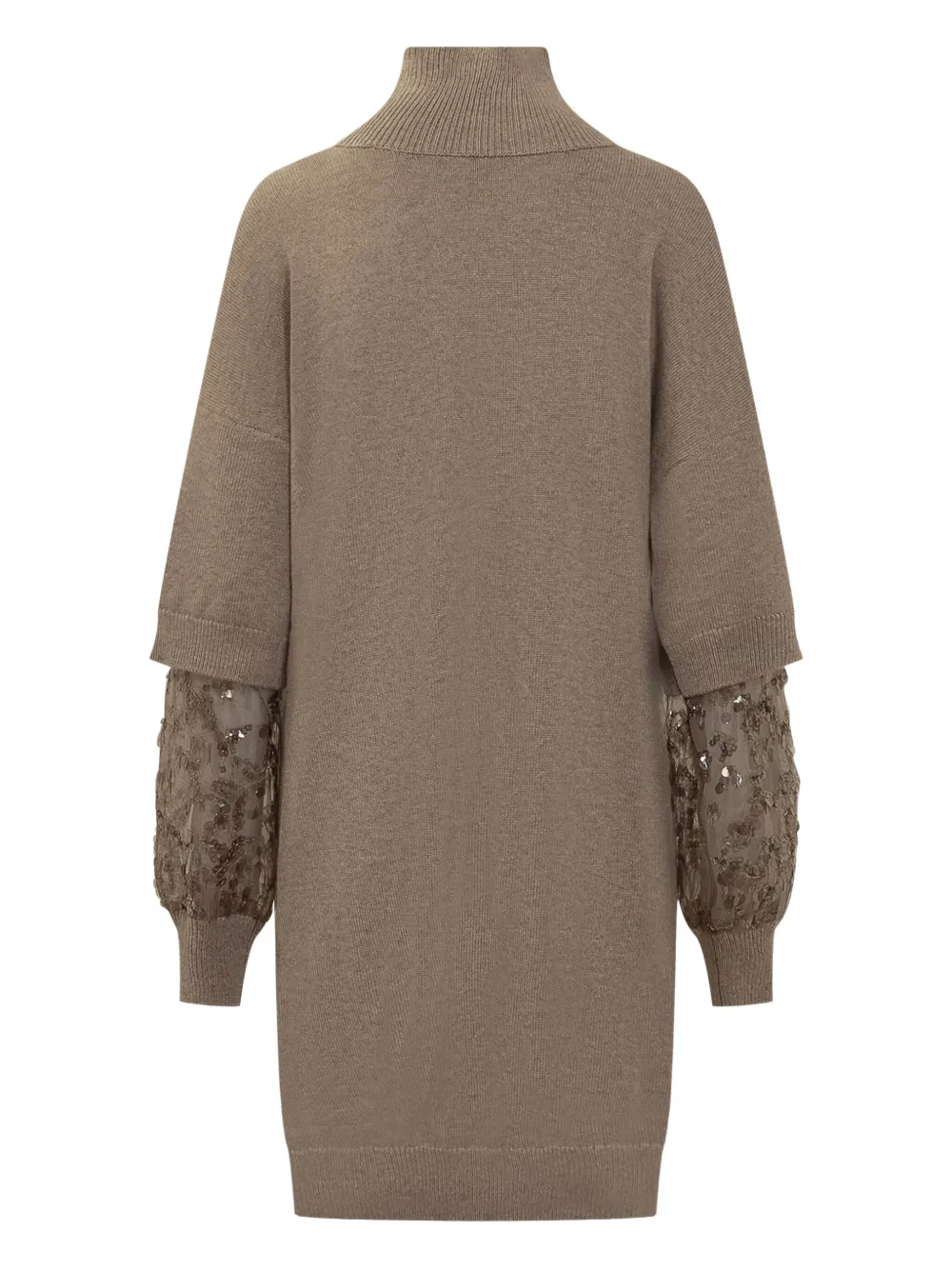 Brunello Cucinelli turtleneck sleeve-inserts day dress - Beige