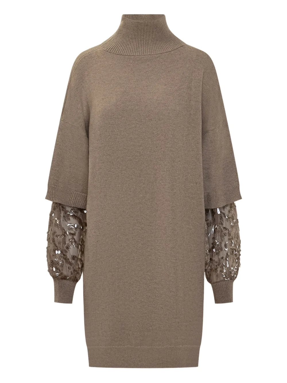 Brunello Cucinelli Jurk met col en mouwen Beige