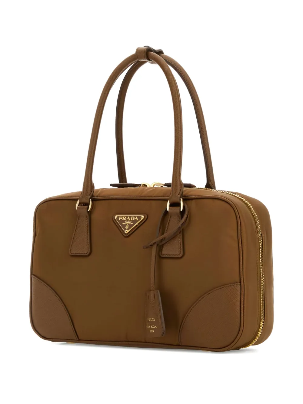 Prada leather-trimmed canvas shoulder bag Bruin
