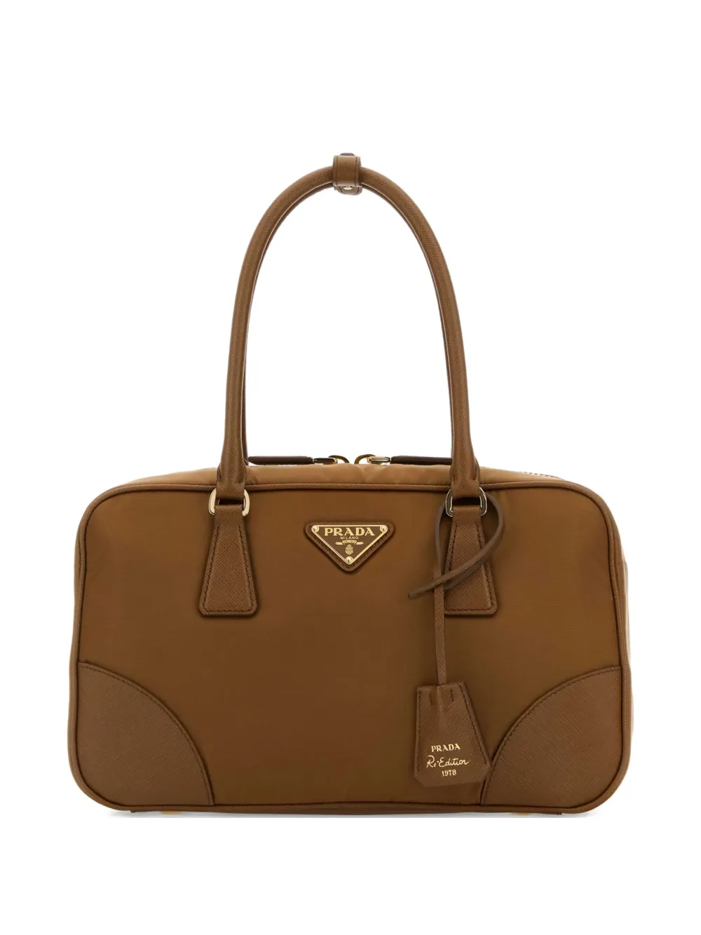 Prada leather-trimmed canvas shoulder bag Bruin