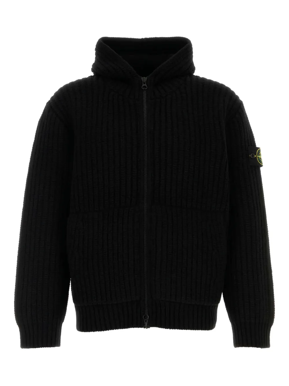 Stone Island ribbed wool hoodie Zwart