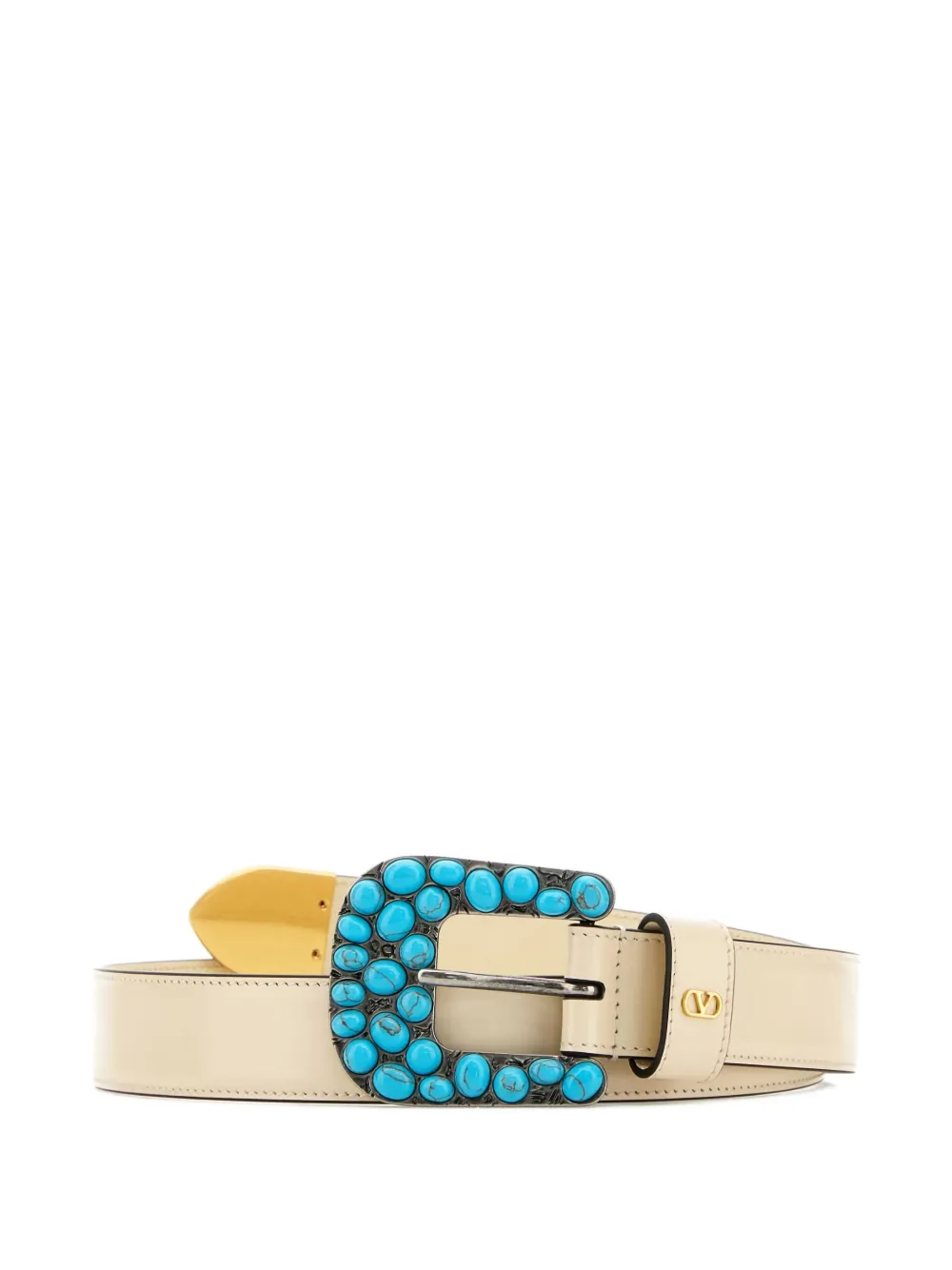 Valentino Garavani leather turquoise-buckle belt Wit