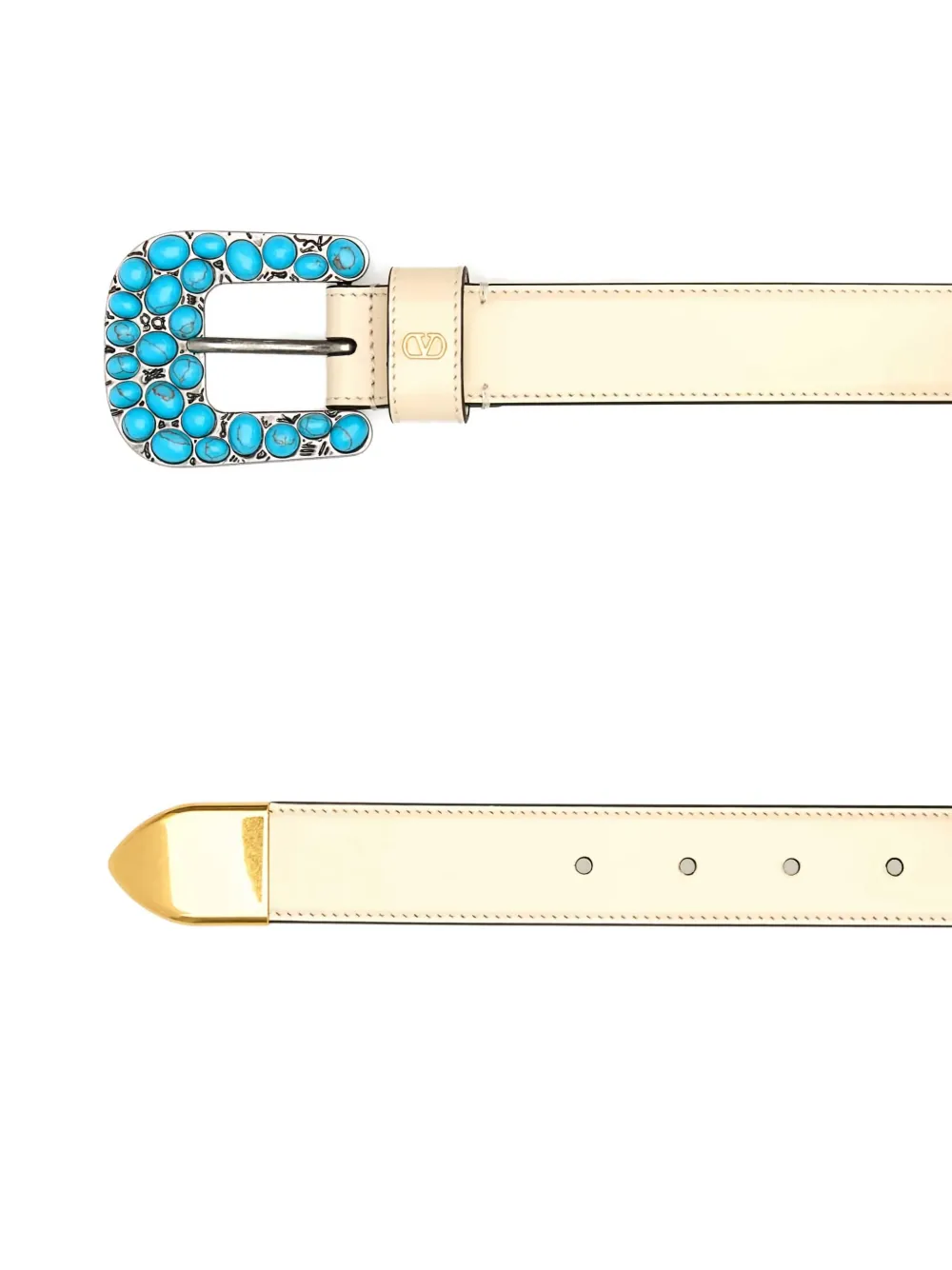 Valentino Garavani leather turquoise-buckle belt Wit