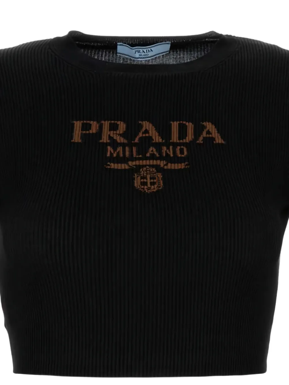 Prada Geribbeld T-shirt met lange mouwen en logo Zwart