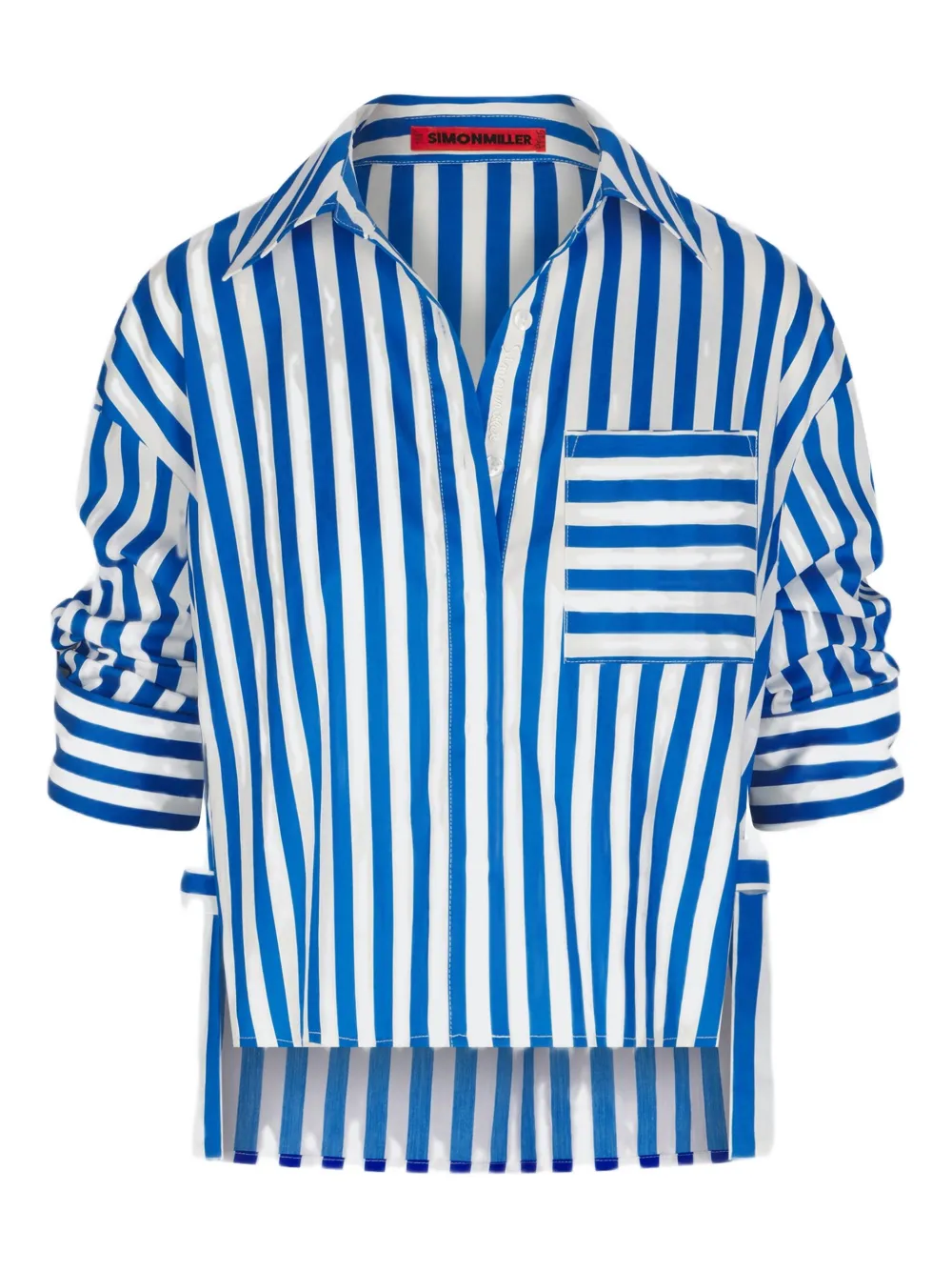 Simon Miller Ayre Cropped Poplin Top In Blue Stripe In Multi