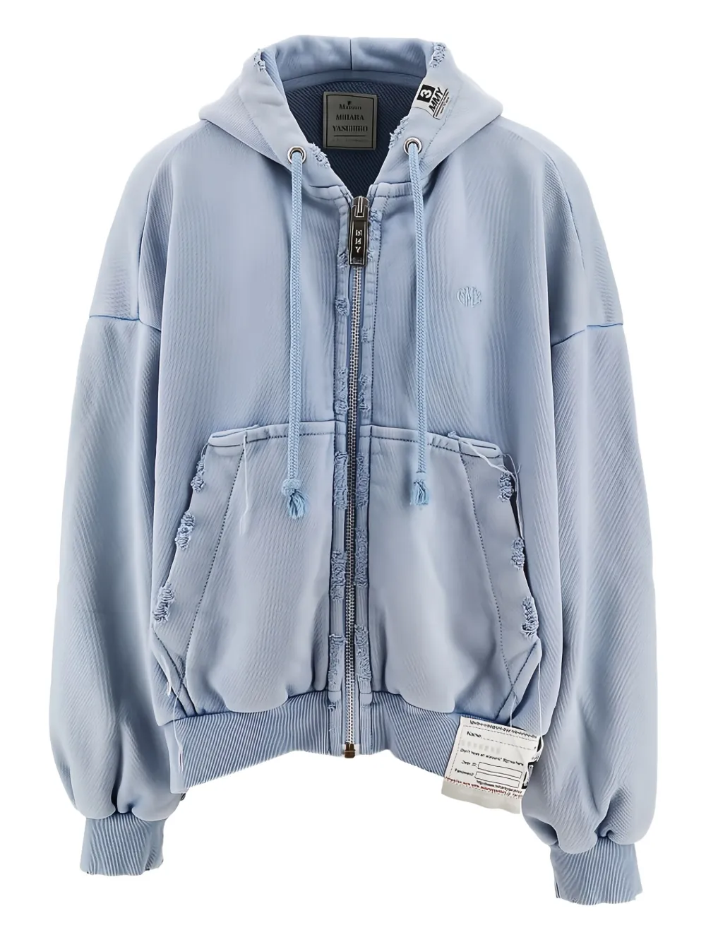 frayed-details zip-fastening hoodie