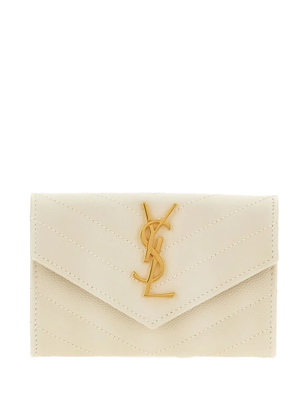 Saint Laurent Cassandre Chevron-quilted Leather Wallet In Neutral