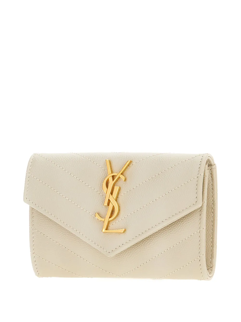 Saint Laurent Cassandre Chevron-quilted Leather Wallet In Neutral
