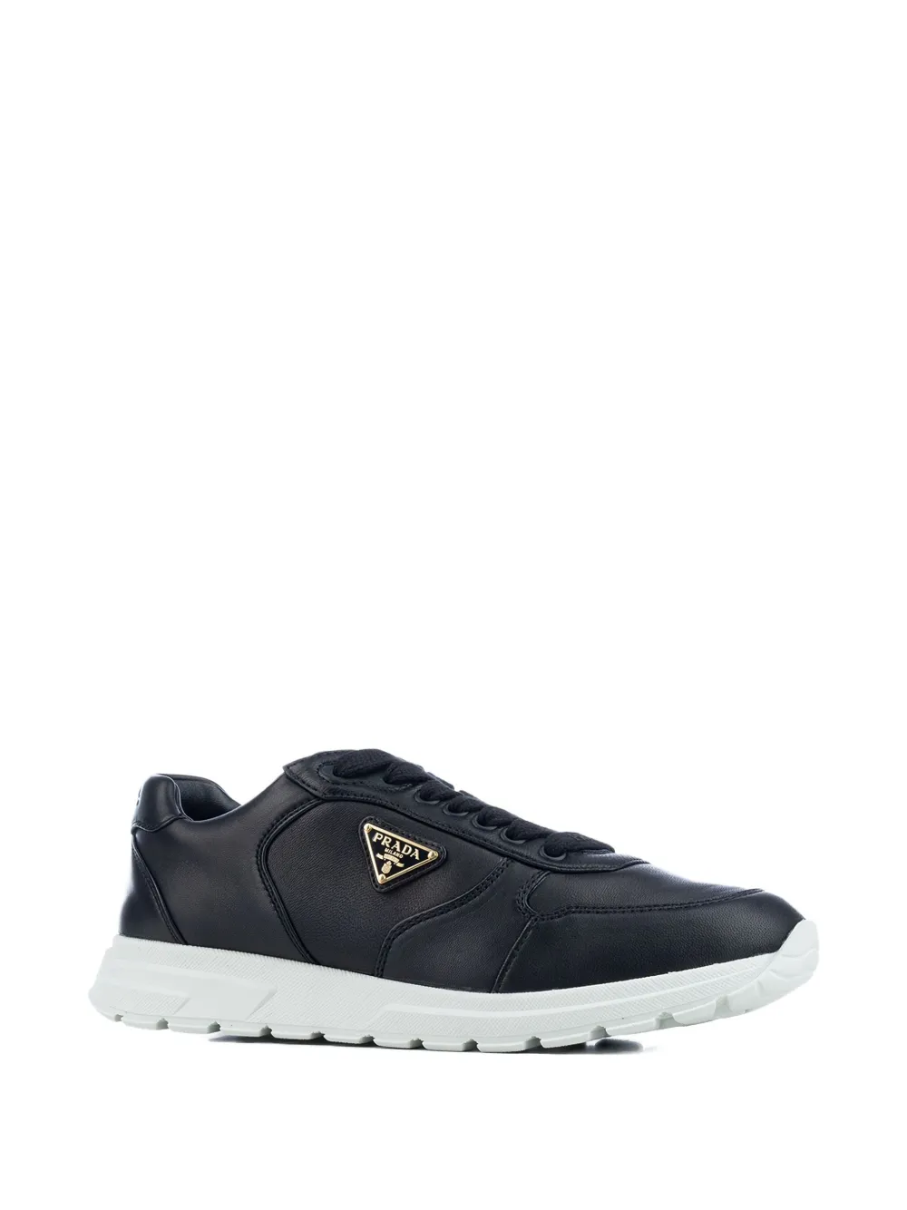Prada leather logo-plaque sneakers - Zwart