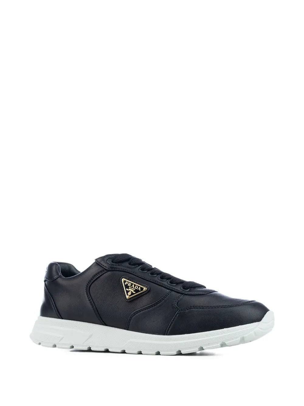 Prada Leren sneakers met logoplakkaat Zwart