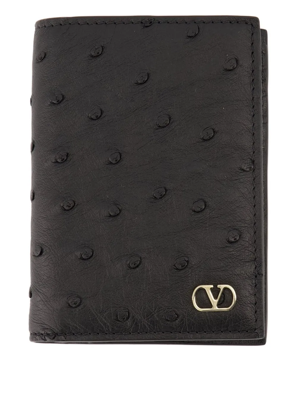Valentino Garavani ostrich-leather cardholder Zwart