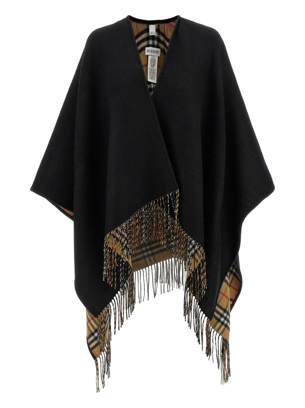 Burberry fringed-hem cape Zwart