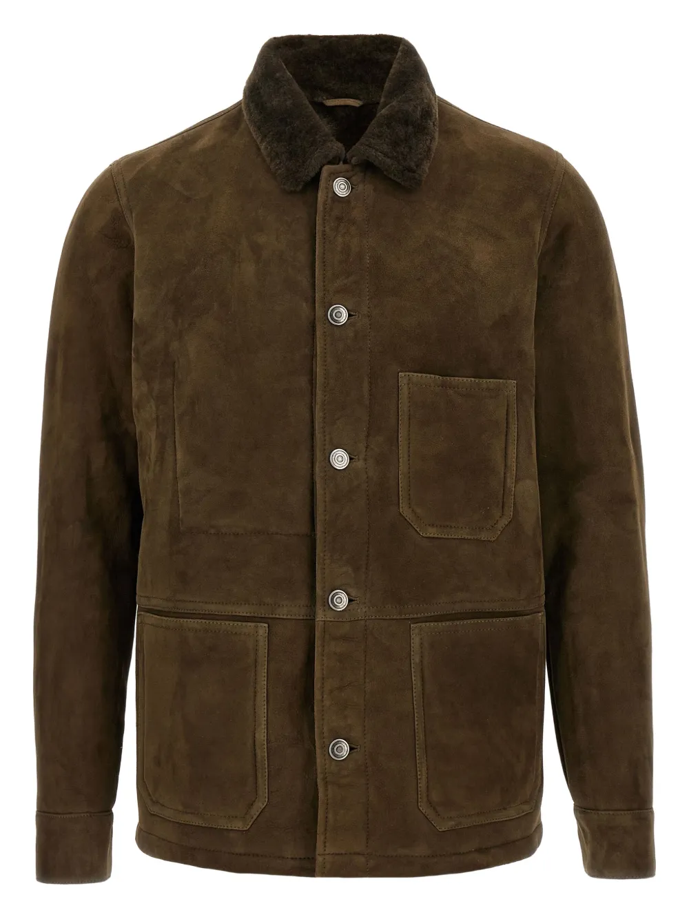 Giorgio Brato shearling-collar suede jacket Groen