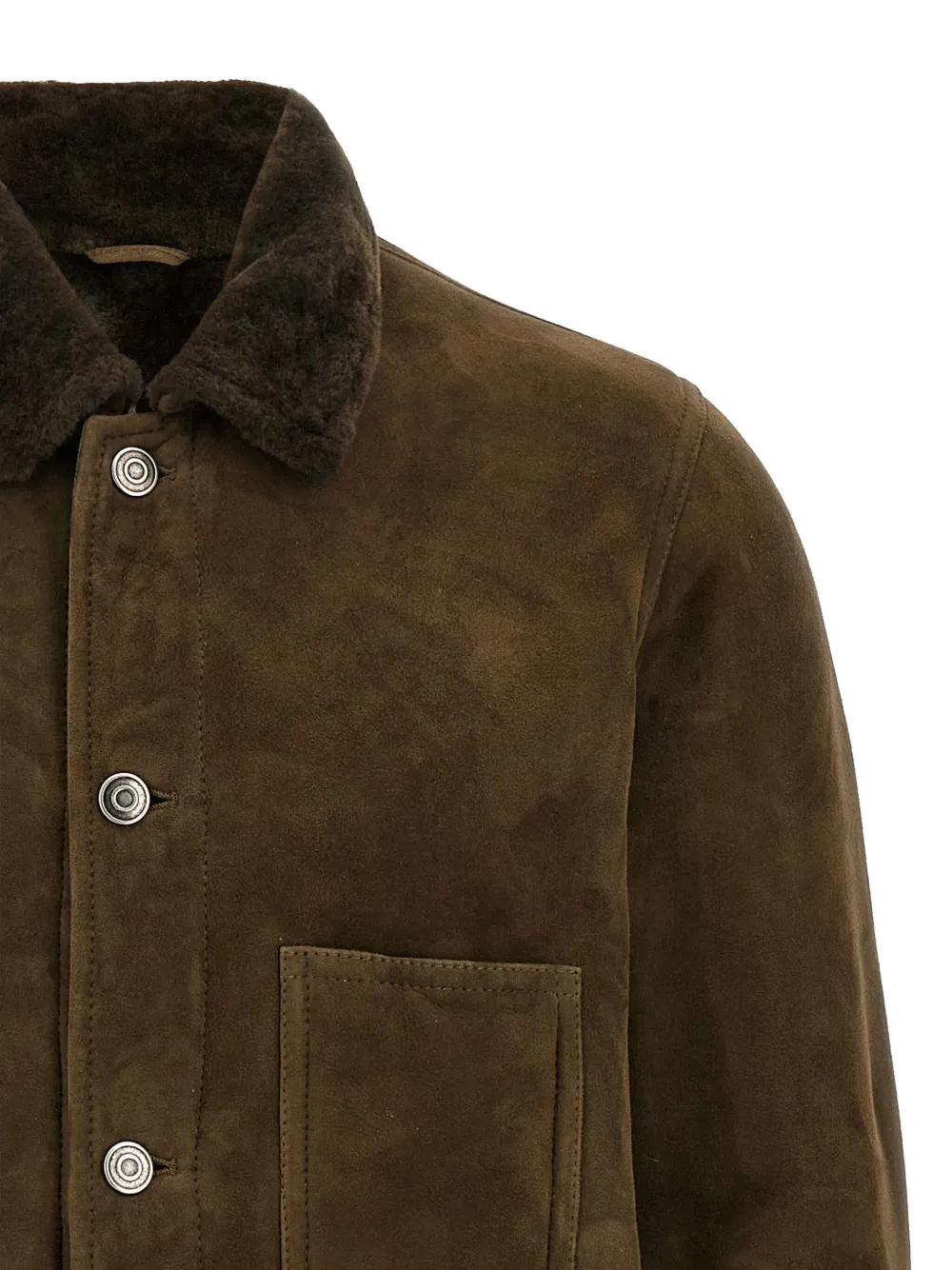 Giorgio Brato shearling-collar suede jacket Groen