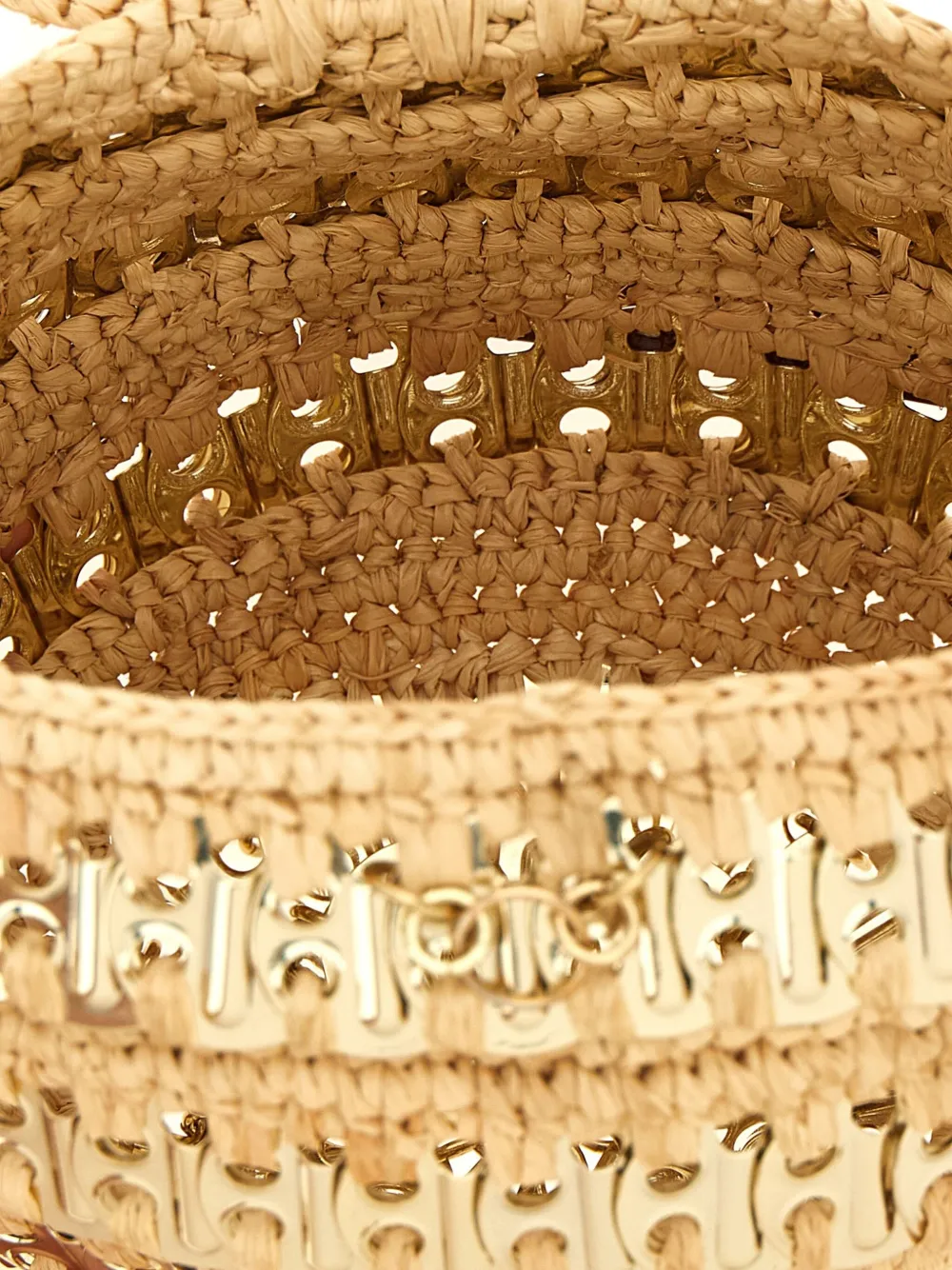 Rabanne 1969 Metal-disc Raffia Ball Handbag In Neutral