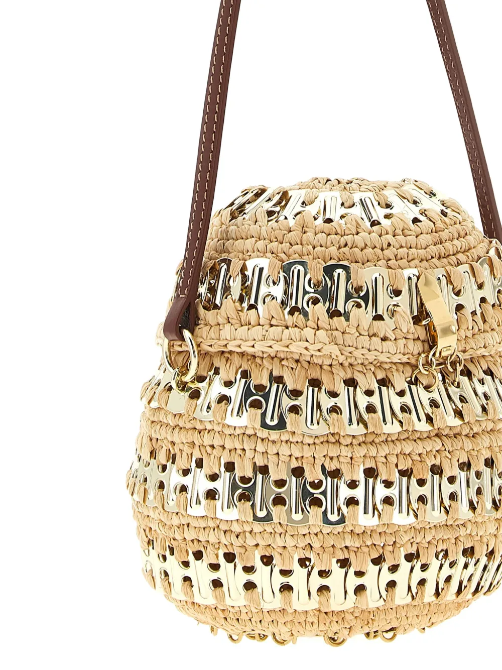 Rabanne 1969 Metal-disc Raffia Ball Handbag In Neutral
