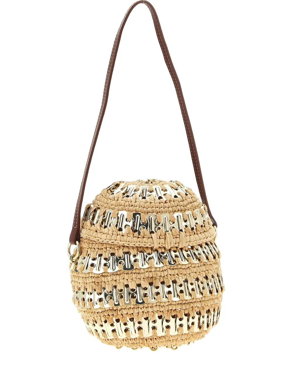 Rabanne 1969 Metal-disc Raffia Ball Handbag In Neutral